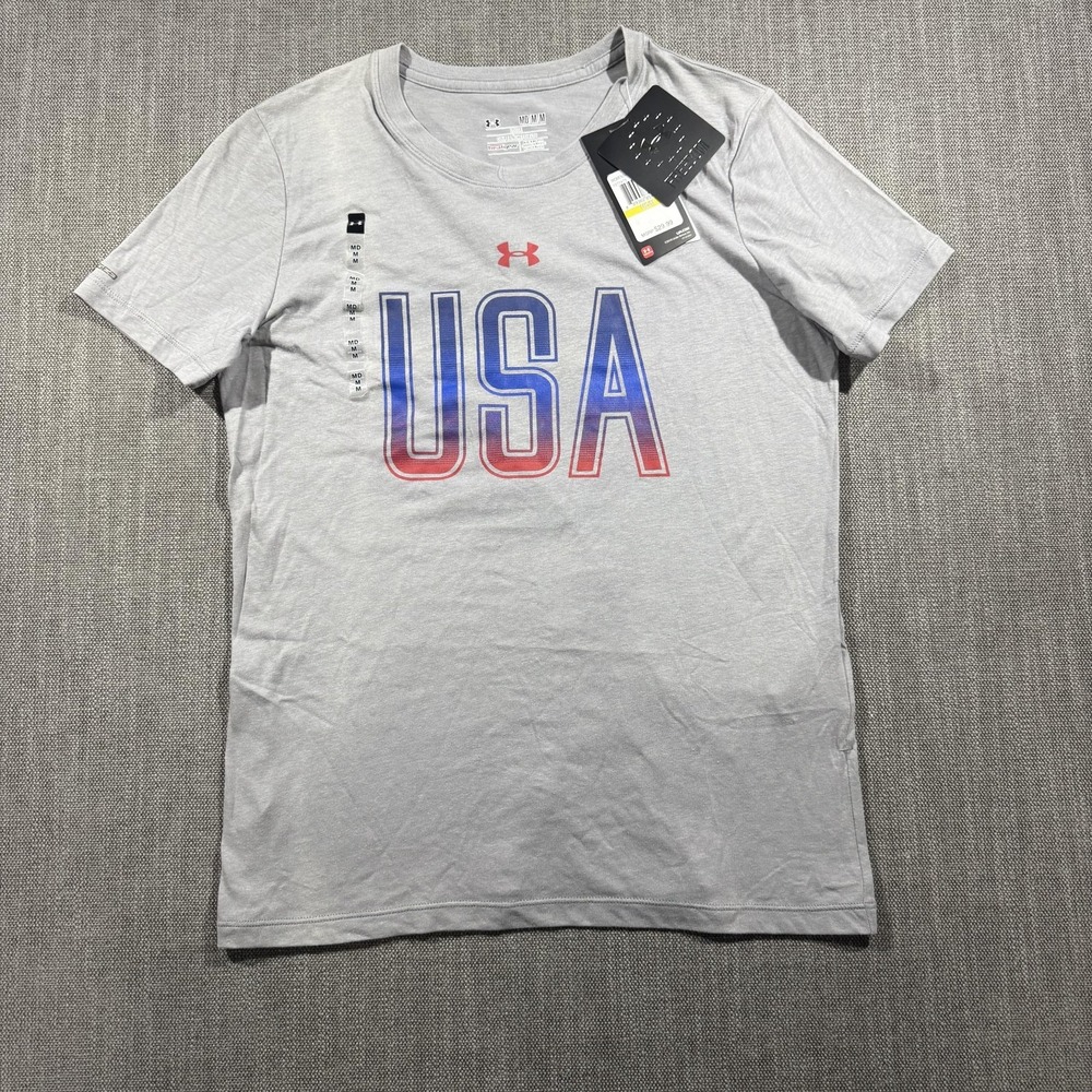 Under Armour Shirt Mens Medium Gray USA HeatGear Graphic Patriotic USA Tee